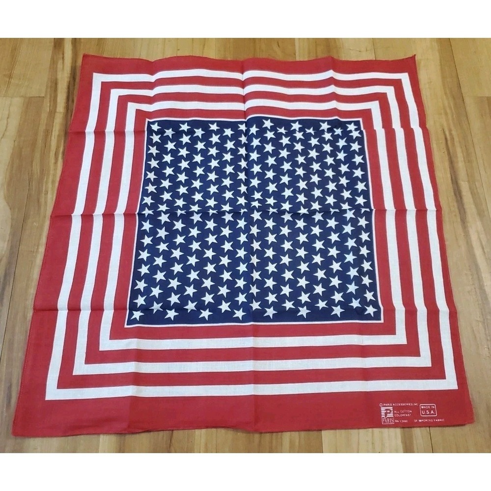Vintage Cotton Flag Bandana USA Paris Accessories Patriotic Stars And Stripes